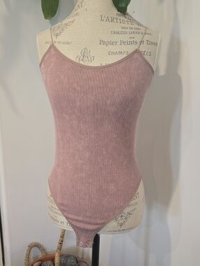 Ribbed Spaghetti Strap Bodysuit - Dusty Rose